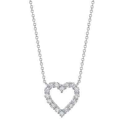 Diamant Coeur Ouvert Pendentif Collier 14K or Blanc 0.43CT Coupe Ronde