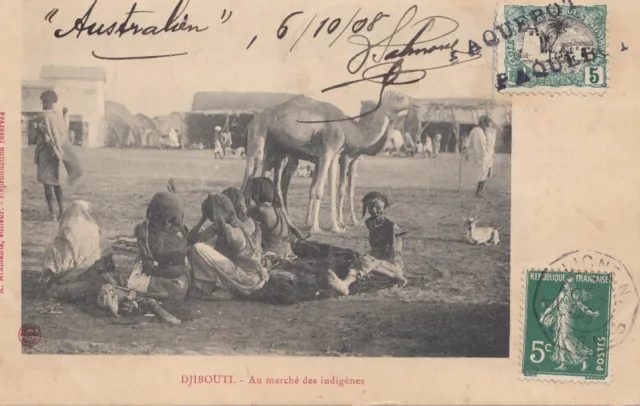 Äthiopien: 1908: Ansichtskarte Djibouti Au Marché des indigènes nach Frankreich