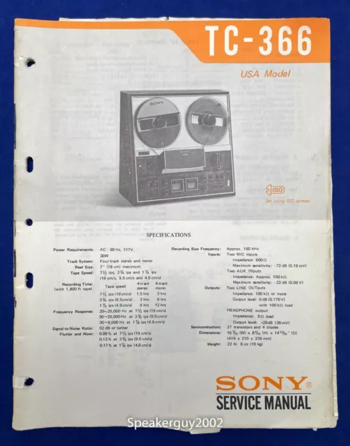 Sony Tc-5600 Stereo Reel To Reel Tapecorder Owner'S Instruction Manual  Booklet £10.06 - Picclick Uk