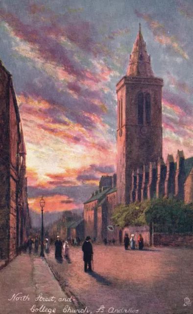 Vintage Postcard North Street & College Church St. Andrews Oilette Raphael Tuck