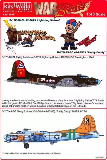 Kits World Decals 1/48 B-17 FLYING FORTRESS Lightning Strike & Fuddy Duddy