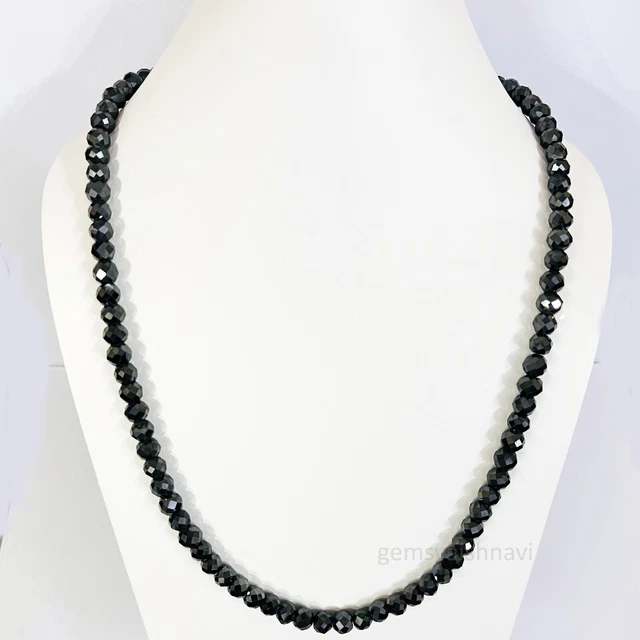 Collier Perles 'Diamant Noir' - Pierre Précieuse Ronde 3mm - Argent 925 - Longueur 45,7cm
