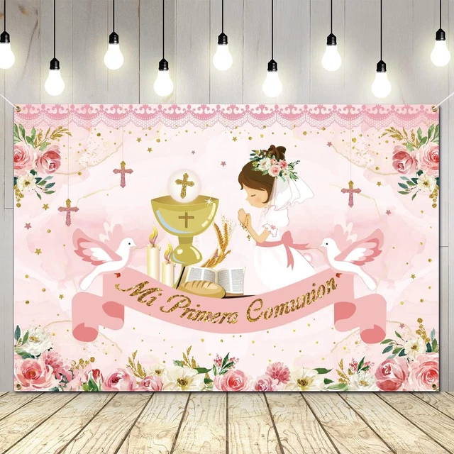 FIRST COMMUNION DECORATIONSMI Primera Comunion Backdrop, Pink First