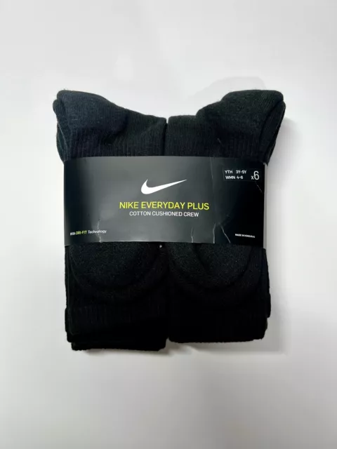 Nike Dri-Fit Everyday Plus Crew Socks (6) -Small - Youth 3Y-5Y - Women's 4-6