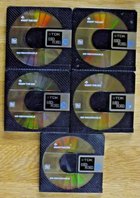 5 x TDK RXG GOLD MD74 used erased recordable minidiscs