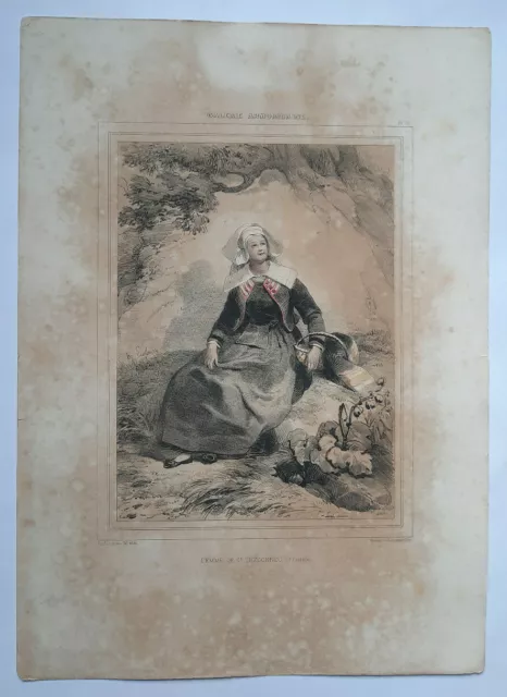 FEMME SAINT THEGONNEC Costumes LITHOGRAPHIE Lalaisse FINISTERE Bretagne XIX° 2