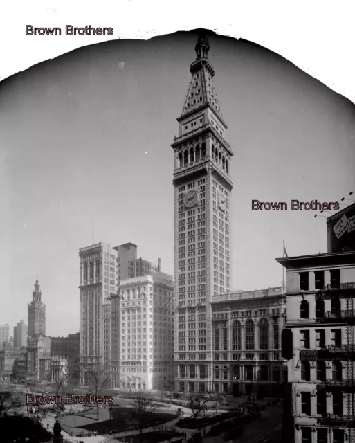 1909 NYC Metropolitan Life Insurance Tower & Park 8x10 Glass Camera Negative #5