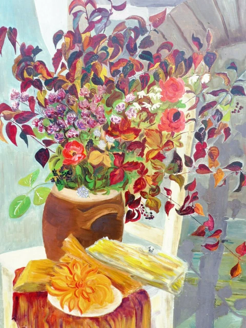 TABLEAU ANCIEN HUILE Sur Toile Nature Morte Au Bouquet Fleurs EUR 79,00 ...
