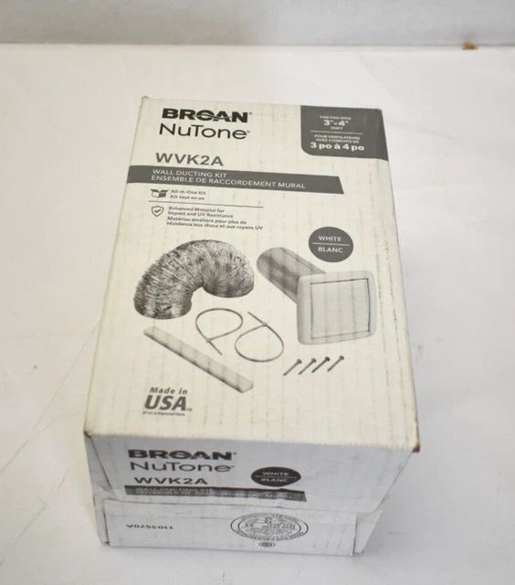 BROAN NUTONE WVK2A Wall Ducting Kit For Fan w 3" to 4" Duct White 17.