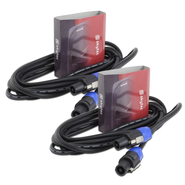 2x Skytec 2 Pin Speaker 2 Pole NL2 - NL2 5 Pole Metre Speaker Cables 5m Each