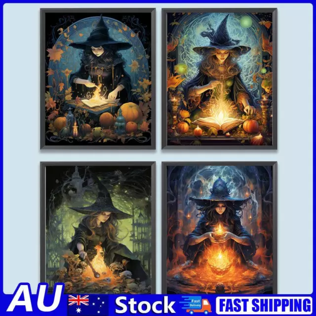 AU Paint By Numbers Kit DIY Halloween Witch Oil Art Picture Craft Home Wall Deco