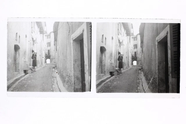 Femme Mode Ruelle France Photo Stereo L1n3 Plaque de verre Vintage
