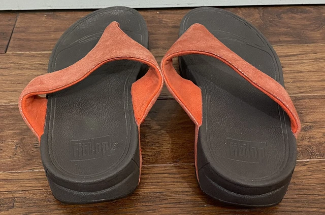 FitFlop Lulu Shimmer Shade Sandals Size US 8 Flame Red Toe Thong Slip On Shoes 3