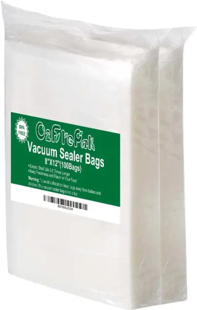Vacuum Sealer Bags with BPA Free and Puncture Prevention 100 Quart Size 8" X 12"