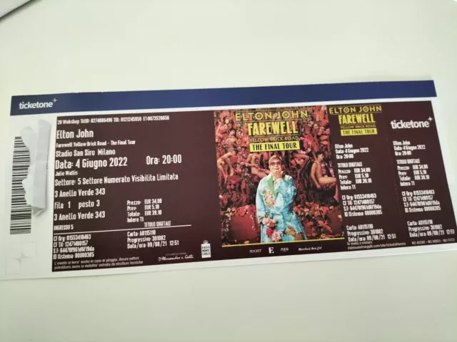 biglietto Elton John vendo per impossibilità di partecipare al concerto .