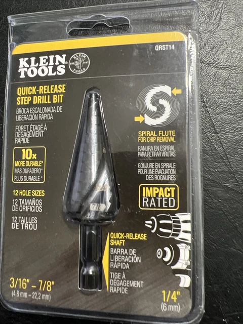 KLEIN TOOLS QRST14 SPIRAL FLUTE STEP DRILL BIT 3/16-7/8 free shipping!! 2