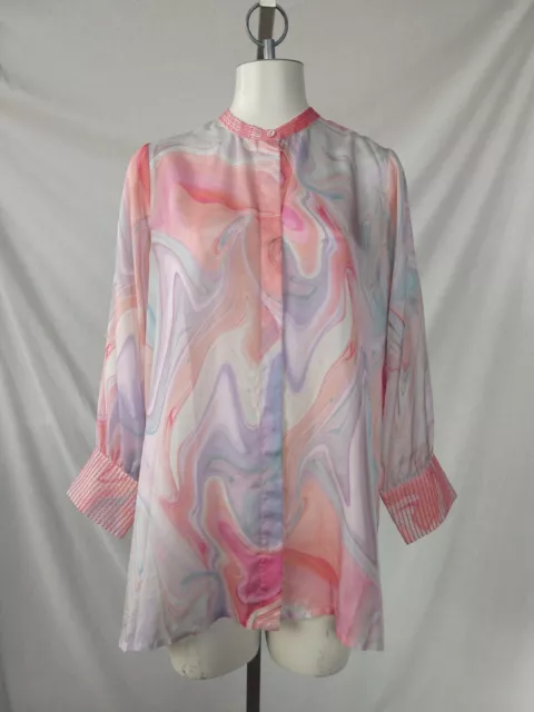 Johnny Was Workshop Pastel Swirl Print Tunic Blouse Top 100% Silk Sz S/M