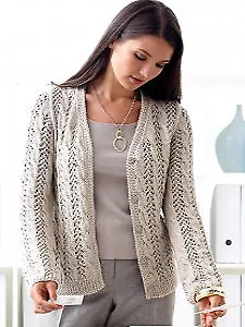 LC002 KNITTING PATTERN LACE AND CABLE V NECK CARDIGAN in DK SIZES 28 - 62 INS