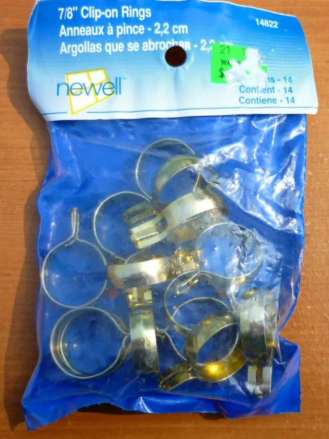 LOT of (14) Newell 7/8" Brass Finish Clip-On Cafe Curtain Drapery Rings