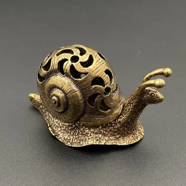 Vintage Pure Brass Snail Statue Tea Pet Ornament Antique Animal Figure Miniature