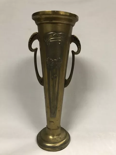 Art Nouveau Beldray Twin Handled Trumpet Vase Marked To Base