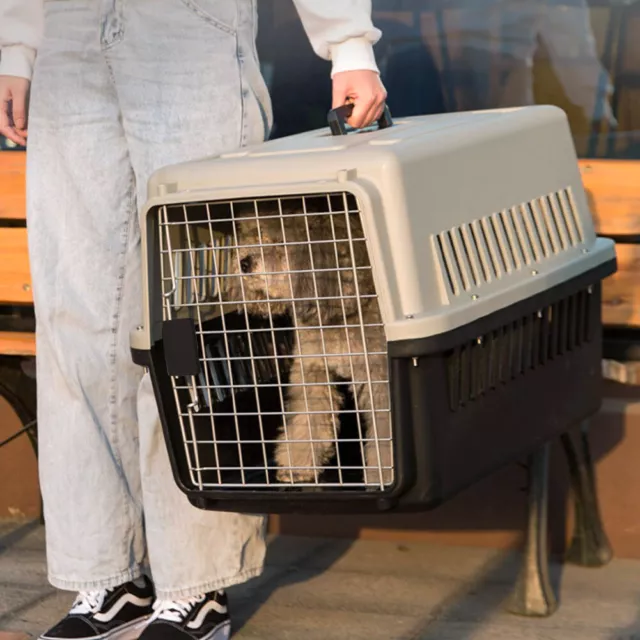Grey Large Pet Carrier Cat Puppy Travel Cage Dog Carry Basket Transporter Box UK