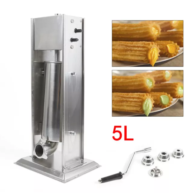 Churro Machine 5L Vertical Manual Churrera Maker Stainless Steel + 4 Nozzles