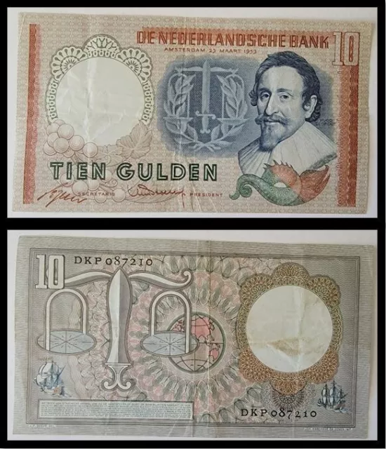 NEDERLAND 10 GULDEN 1953 - TIEN GULDEN -Banknote - DE NEDERLANDSCHE BANK - Cir.