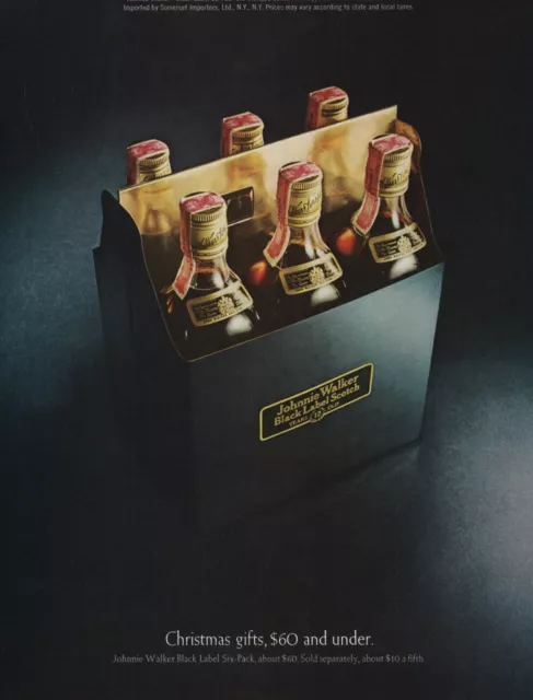 1972 Johnnie Walker Black Label Scotch Christmas Gifts Vintage Print Ad Alcohol