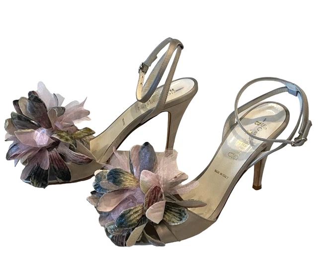 BHLDN x Anthropologie Something Bleu Agave Peep Toe Heels Sandals Sz 7.5 - Italy