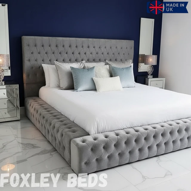 The Bed Place Panel Line Upholstered Small Double Bed - 4FT, Wooden Bed Frame With Headboard And