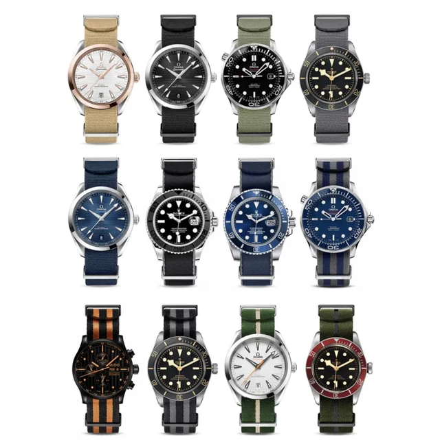 Cinturino Nato Per Orologio In Nylon Multicolor 20Mm Nero Grigio Blu Verde Strap