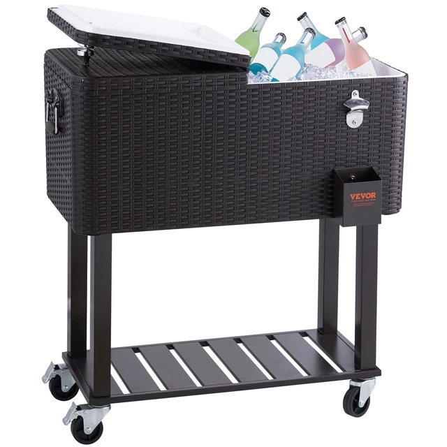 VEVOR 80QT ROLLING Cooler Cart Outdoor Patio Portable Ice Chest Cart w