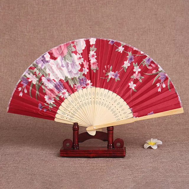 Chinese Silk Folding Fan Wooden Shank Classical Dance Fan Home Decoration New