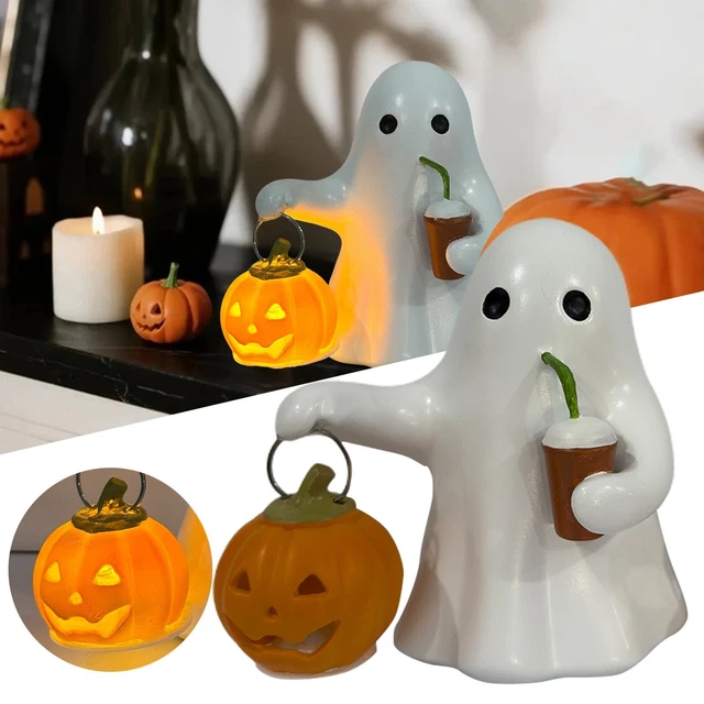 GHOST PUMPKIN LIGHT Decor Resin Halloween LED Table Lamp Decor Craft ...