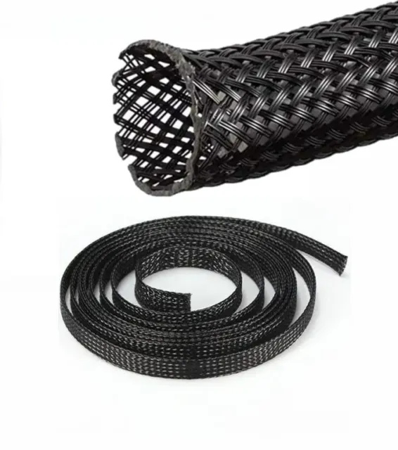 50ft - 1/2 inch PET Expandable Braided Sleeving – Black – Cable Sleeve protector