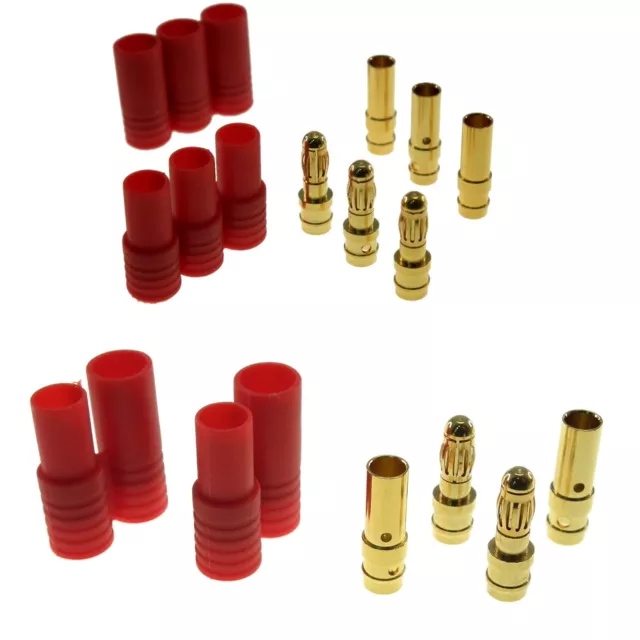 HXT 3.5mm - 4mm Gold Bullet 2-3 Way RC Connectors with Red Housing UK Seller