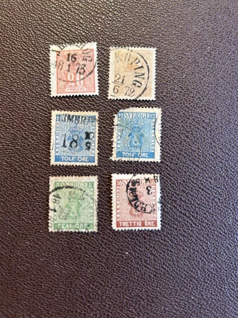 Sweden Lot Of 6 Stamps 6, 8,9,  11,13,16 Used Catalog 98.00