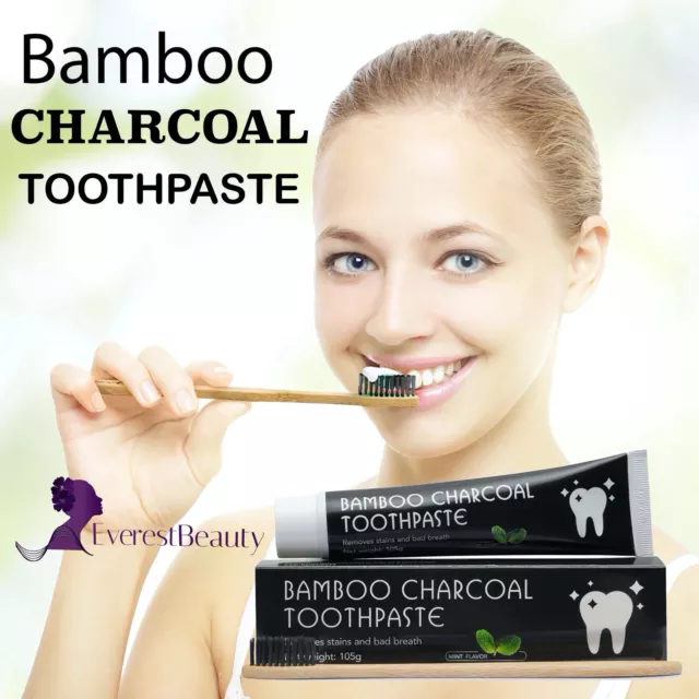 Bamboo Activated Charcoal Toothpaste Teeth Whitening Fluoride Free100g and Brush