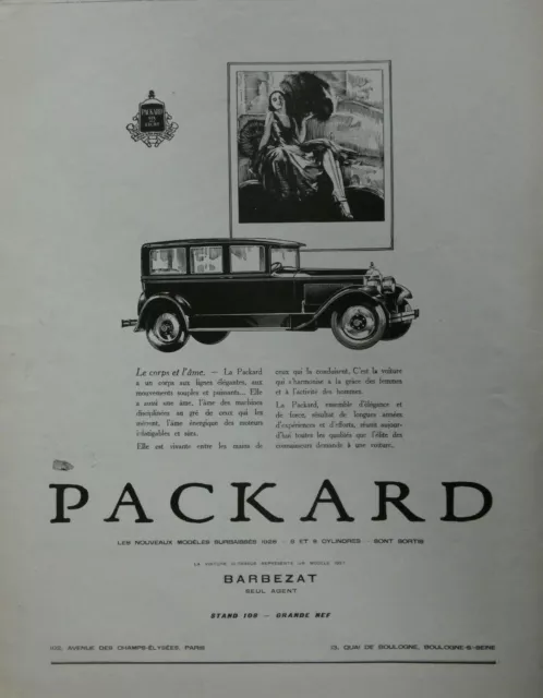 PUBLICITÉ DE PRESSE 1927 AUTOMOBILE PACKARD SURBAISSÉS 6 et 8 CYLINDRES BARBEZAT