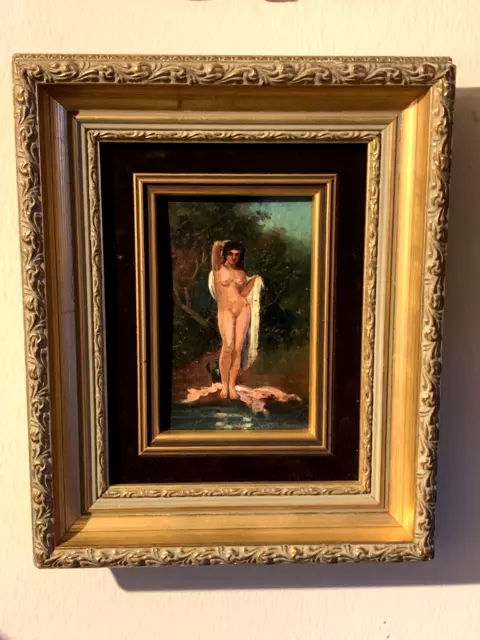 19th Century Impressionism Oil on board Painting of a Nude  lady, signed