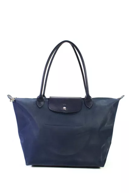 Longchamp Paris Womens Navy Flap Tote Shoulder Bag Handbag