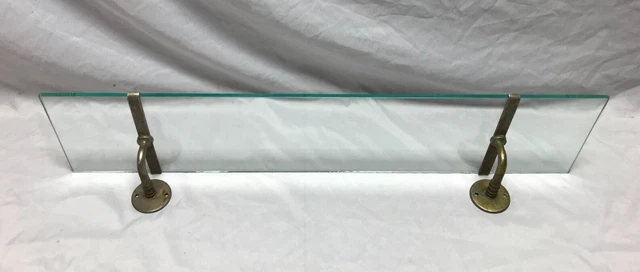 Antique 5" x 24" Glass Shelf Nickel Brass Wall Brackets Vintage Old 1092-23B
