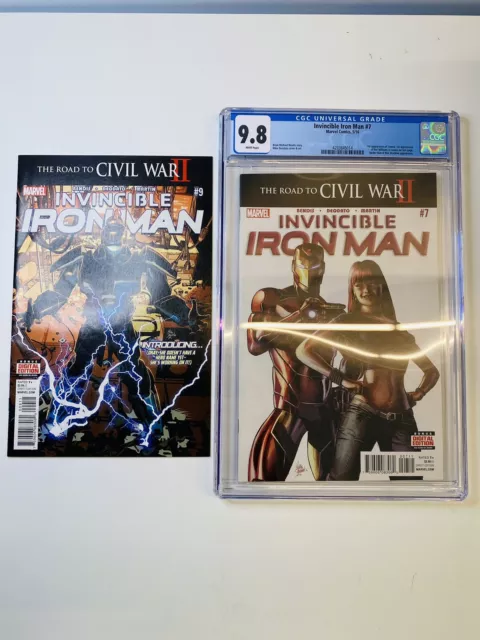 Invincible Iron Man #7 CGC 9.8 & #9 NM/MT 2016 RIRI WILLIAMS lot 1st print