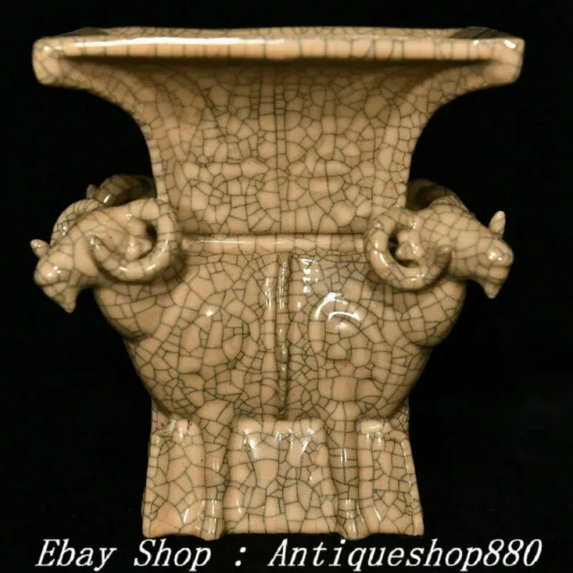 7" Old China Song Dynasty Ge Kiln Porcelain 4 Sheep Goat Head Zun Vase Bottle