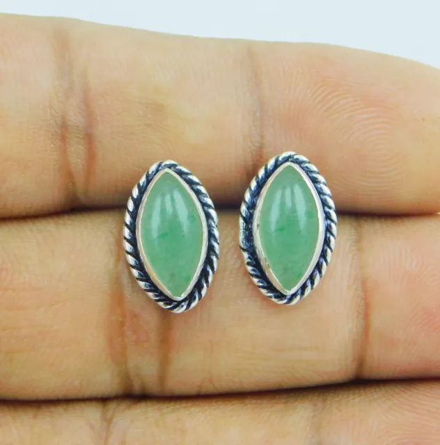 Green Jade Gemstone 925 Sterling Silver Handmade Jewelry Stud Earrings