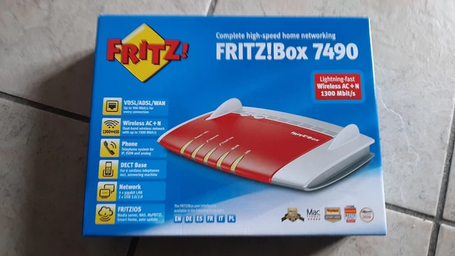 Fritz Box 7490 AVM Modem Router Fibra ADSL-VDSL Wi-Fi 2.4/5GHz fino a 1300 Mbps