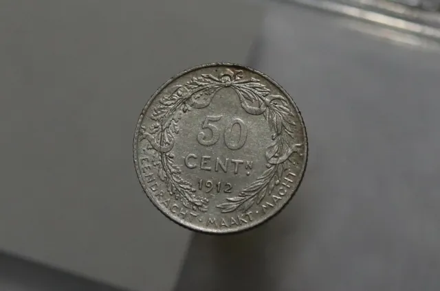 Belgium 50 Centimes 1912 Der Belgen Silver High Grade B46 #Z9366