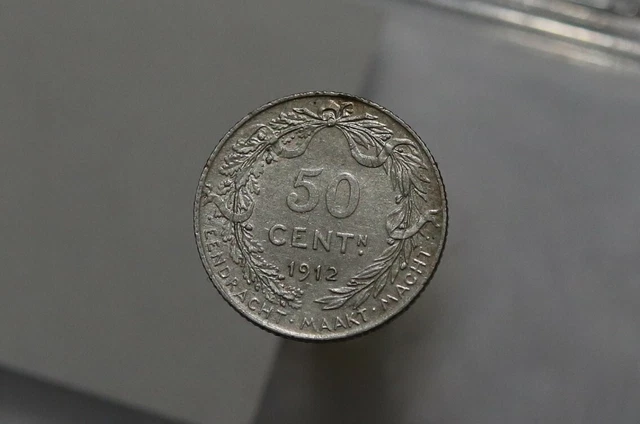 Belgium 50 Centimes 1912 Der Belgen Silver High Grade B46 #Z9366