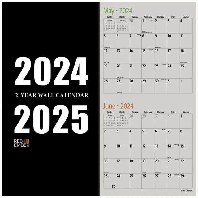 RED EMBER 2YEAR Calendar 2025 and 2025 Hangable Monthly Wall Calendar